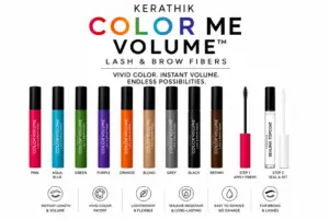 Color my lashes and brows with kerathik colored volumizing fibers
