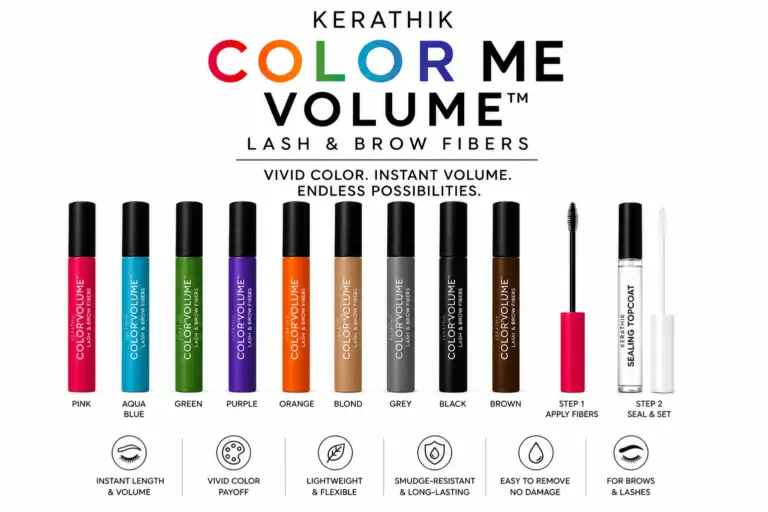 Color my lashes and brows with kerathik colored volumizing fibers