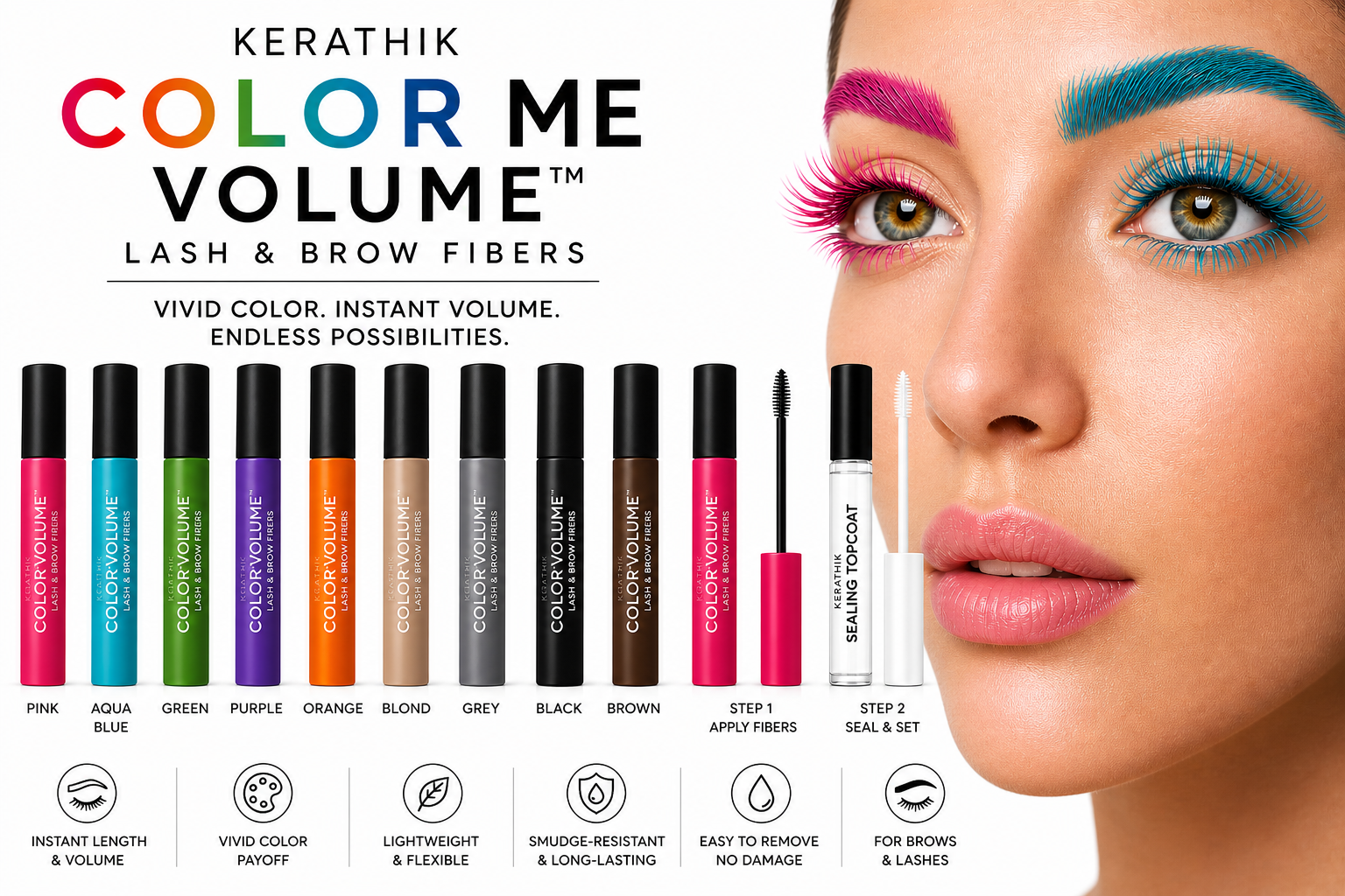 Kerathik Color Me Volume Lash & Brow Fibers.