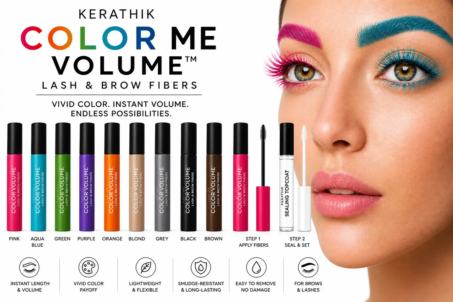 Kerathik Color Me Volume Lash & Brow Fibers.